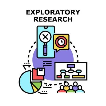 Exploratory research process analyzing new data information Stock Illustration