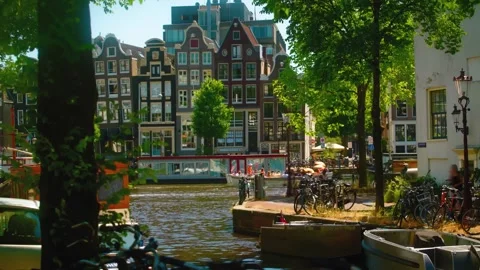 Explore Amsterdam's Iconic Canals with 4K Aerial Photography Stock Footage 275332489