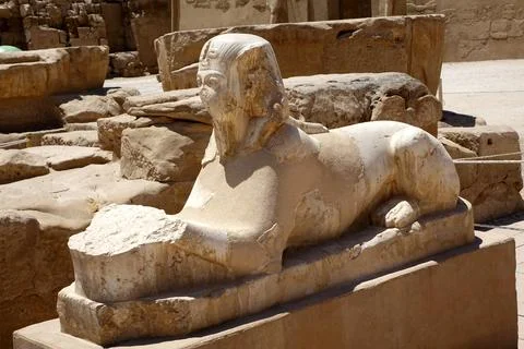 Explore the Ancient Karnak Temple Complex With Sphinx Statue Along the Aven.. Stock Photos