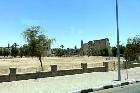 Explore Ancient Ruins at Luxor Temple With a Clear View of the Pylon Gate a.. Stock Photos