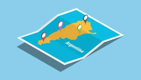 Explore argentina maps with isometric style and pin location tag on top Stock-Illustration