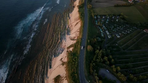 Explore the Basque Country coastal road and bay with vehicle tracking from an Stock-Footage 342048375