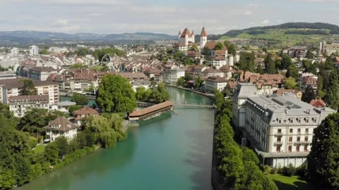 Explore the beauty of Lucerne from above on a clear day Stock Footage 320293422