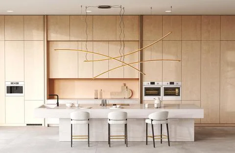Explore the beauty of a Modern Minimalist Kitchen Design complemented by Unique Illustrazione stock
