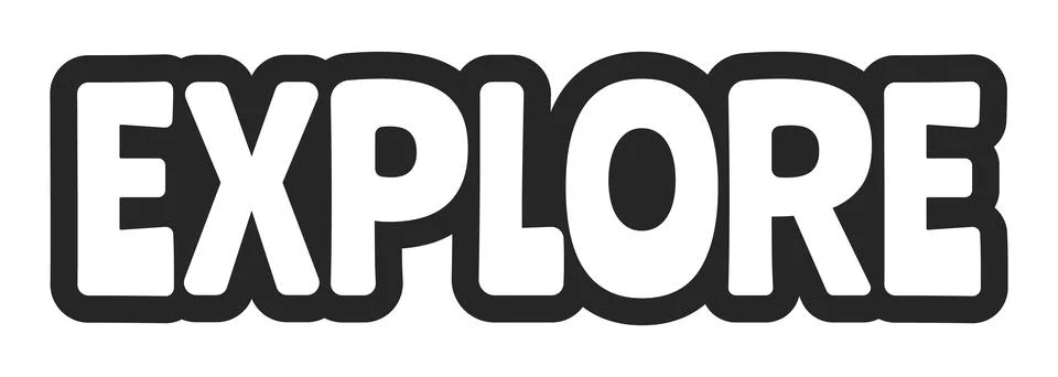 Explore bold outline call to action sticker Stock Illustration