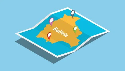 Explore bolivia maps with isometric style and pin location tag on top Stock Illustration