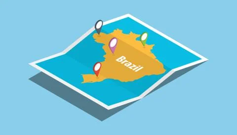 Explore brazil maps with isometric style and pin location tag on top Stock Illustration