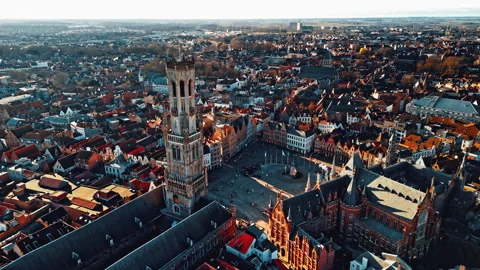 Explore Bruges skyline with stunning architecture and historical charm Stock Footage 306637841