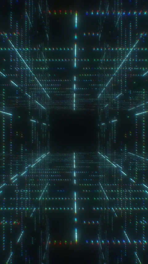 Explore a captivating tunnel filled with vibrant lights and data patterns Stock Footage 312282530