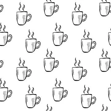 Explore a charming and delightful pattern of steaming coffee mugs, ideal for  Stock Illustration