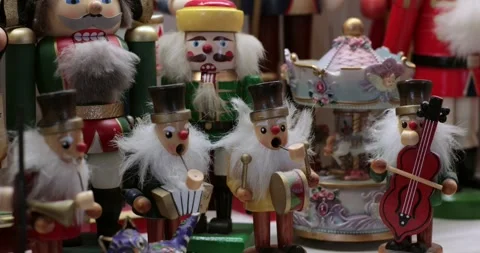 Explore charming Christmas home decor featuring unique nutcracker figures and Stock Footage 312606107