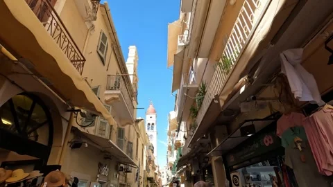 Explore the charming streets of Corfu, Greece on a sunny day Video stock 285596310