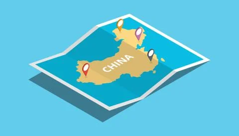 Explore china maps with isometric style and pin location tag on top Stock Illustration