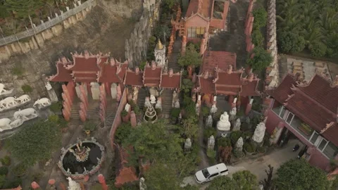 Explore Chua da Mai pagoda in Vietnam from a breathtaking drone view Video stock 308265218