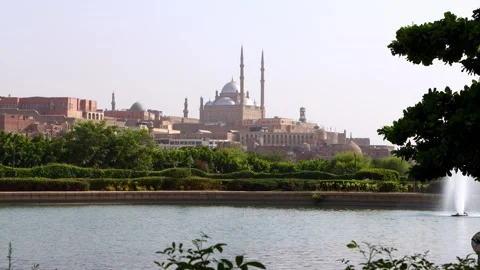 Explore the Citadel of Saladin and Muhammad Ali Mosque from AlAzhar Park Stock Footage 317926069