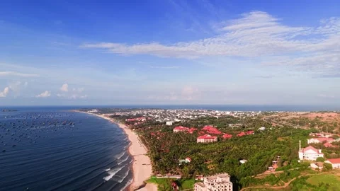 Explore the coastline of Xuan Thuy in Mui Ne, Lam Dong during the day Stock Footage 346104739