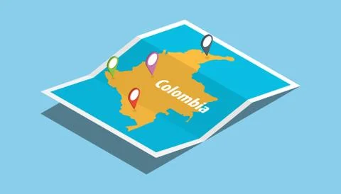Explore colombia maps with isometric style and pin location tag on top Stock Illustration
