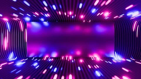 Explore a colorful 3D render of a vibrant futuristic neon tunnel with dynamic Ilustración de archivo