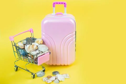 Explore Colorful Travel Essentials Featuring Beautiful Seashells and a Vibr.. Stock Photos