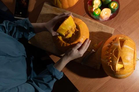 Explore Creative Pumpkin Carving as a festive activity for this years Autumn Stock Photos