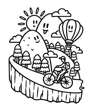 Explore the cute mountain line illustration Stock Illustration