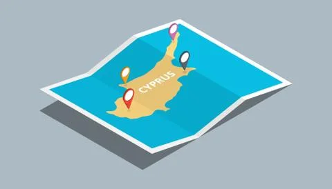Explore cyprus maps with isometric style and pin location tag on top Stock Illustration