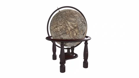 Explore a detailed 3D rendering of a vintage globe on a wooden stand Stock-Footage 285671590