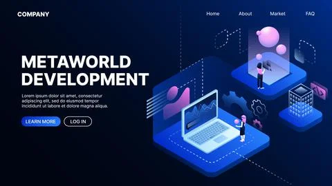Explore Development. Metaverse. Landing Page Template Illustrazione stock
