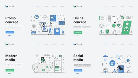 Explore Digital Web Template Concepts tailored for Online platforms, Social Stock Illustration