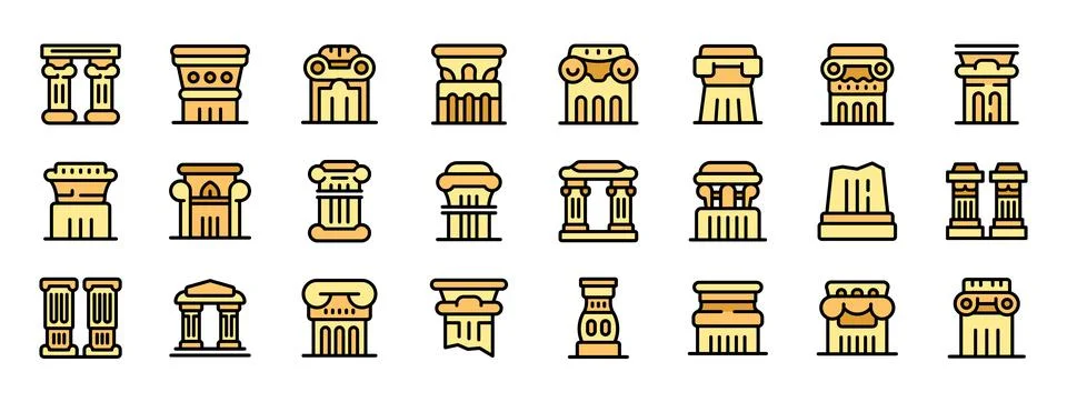Explore diverse column icons representing architectural support, classical ae Stock Illustration