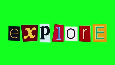 Explore Dynamic collage of cutout letters on green background encourages travel Stock Footage 343875102