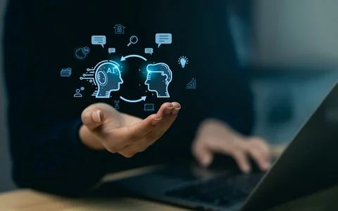 Explore the dynamic relationship between artificial intelligence and human .. Foto stock