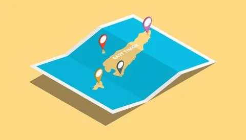Explore east timor maps with isometric style and pin location tag on top Stock Illustration