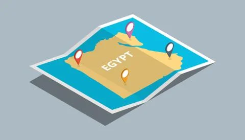 Explore egypt maps with isometric style and pin location tag on top Stock Illustration