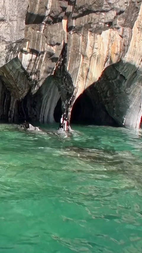 Explore the enchanting marble caves of Los Alerces National Park in Patagonia Stock Footage 299423401