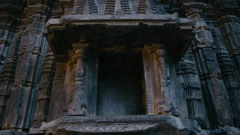 Explore the evening beauty of an ancient temple entrance at dusk Stock Footage 321435084