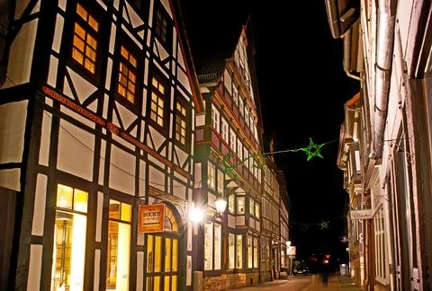 Explore evening old town, on Nov 22, 2012 in Hamelin, Germany Stockfoto's