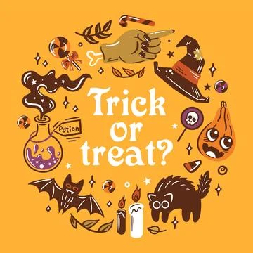 Explore exciting Halloween elements with a thrilling trick or treat theme for Stock Illustration