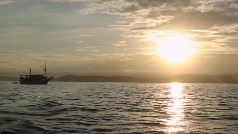 Explore Extent Of The Ocean When Sunrise Time in Labuan Bajo - Indonesia Stock Footage 132616984