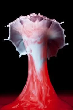 Explore the fascinating collision dynamics of colored liquids captured in a Foto stock