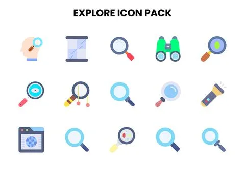 Explore Flat Design Icons Pack Stock Illustration