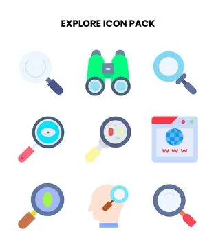 Explore Flat Graphics Icons Pack Stock Illustration