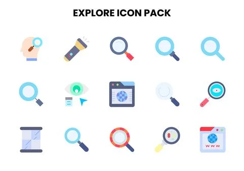 Explore Flat Set Icons Pack Stock Illustration