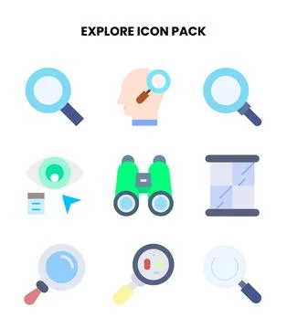 Explore Flat UI Icons Pack Illustrazione stock