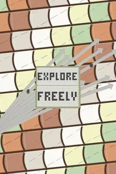 EXPLORE FREELY lettering design with light tube typography, graphic stripe eleva Stock Illustration