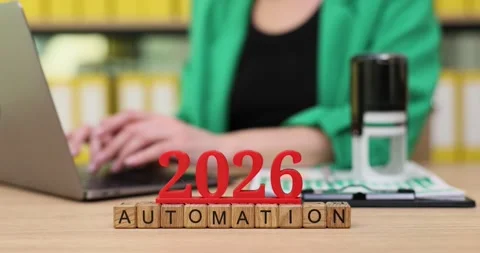 Explore future potential in automation with a creative workspace in 2026 while Video stock 320183609
