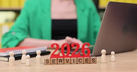 Explore future services for 2026 in a modern workspace with creative planning Stock Footage 320491617
