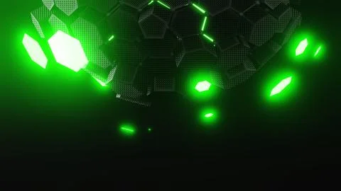 Explore a futuristic hexagonal green light animation for a dynamic visual Ilustración de archivo