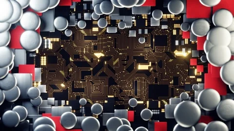 Explore futuristic technology with dynamic circuit design featuring spheres in Stock Footage 277575288