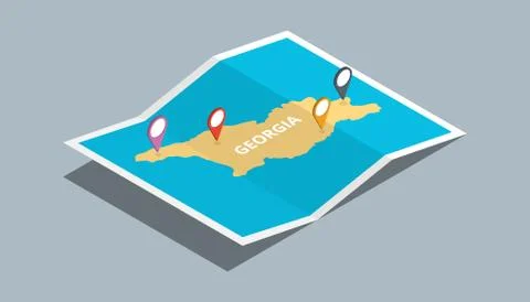 Explore georgia maps with isometric style and pin location tag on top Stock Illustration